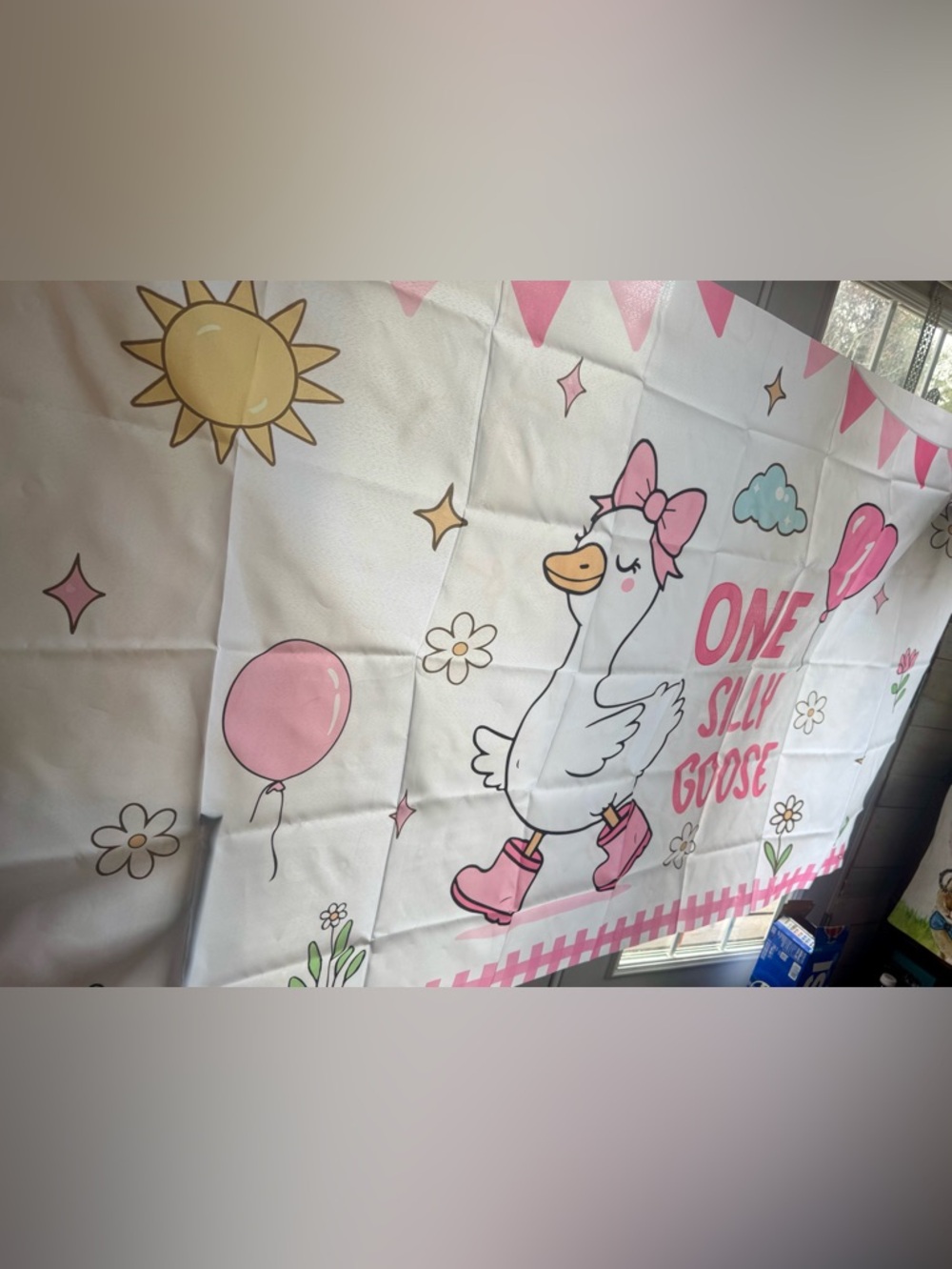 One Silly Goose Pink Party Backdrop 6ft wide 43 inches tall